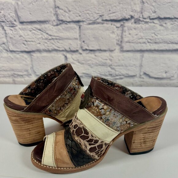 Freebird by Steven FB-BUDHA Heeled Sandals Size 6 Boho Patchwork Western Mule - Picture 2 of 16